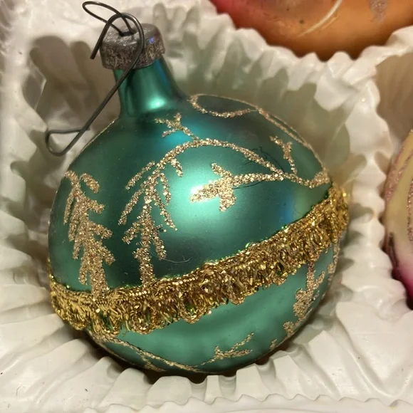 VTG Mercury Glass 8” Glitter Ball Christmas Ornaments (5) in Orig. Box Germany - Picture 2 of 6